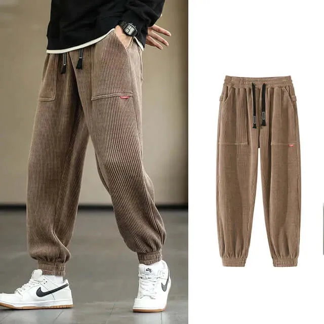Men's Relaxed Fit Corduroy Joggers with Drawstring