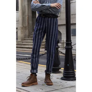 Men's Vintage Washed Nostalgic Jacquard High Waist Striped Jeans