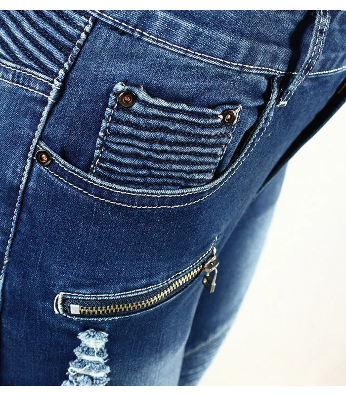 Motorcycle Biker Zip Mid High Waist Stretch Skinny Pants