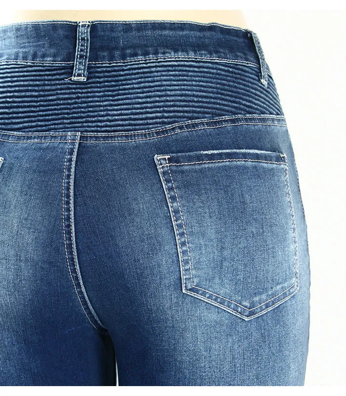 Motorcycle Biker Zip Mid High Waist Stretch Skinny Pants