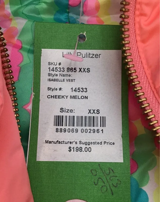 NWT Lilly Pulitzer Women's Cheeky Melon Isabelle Puffer Vest - Size 2XS