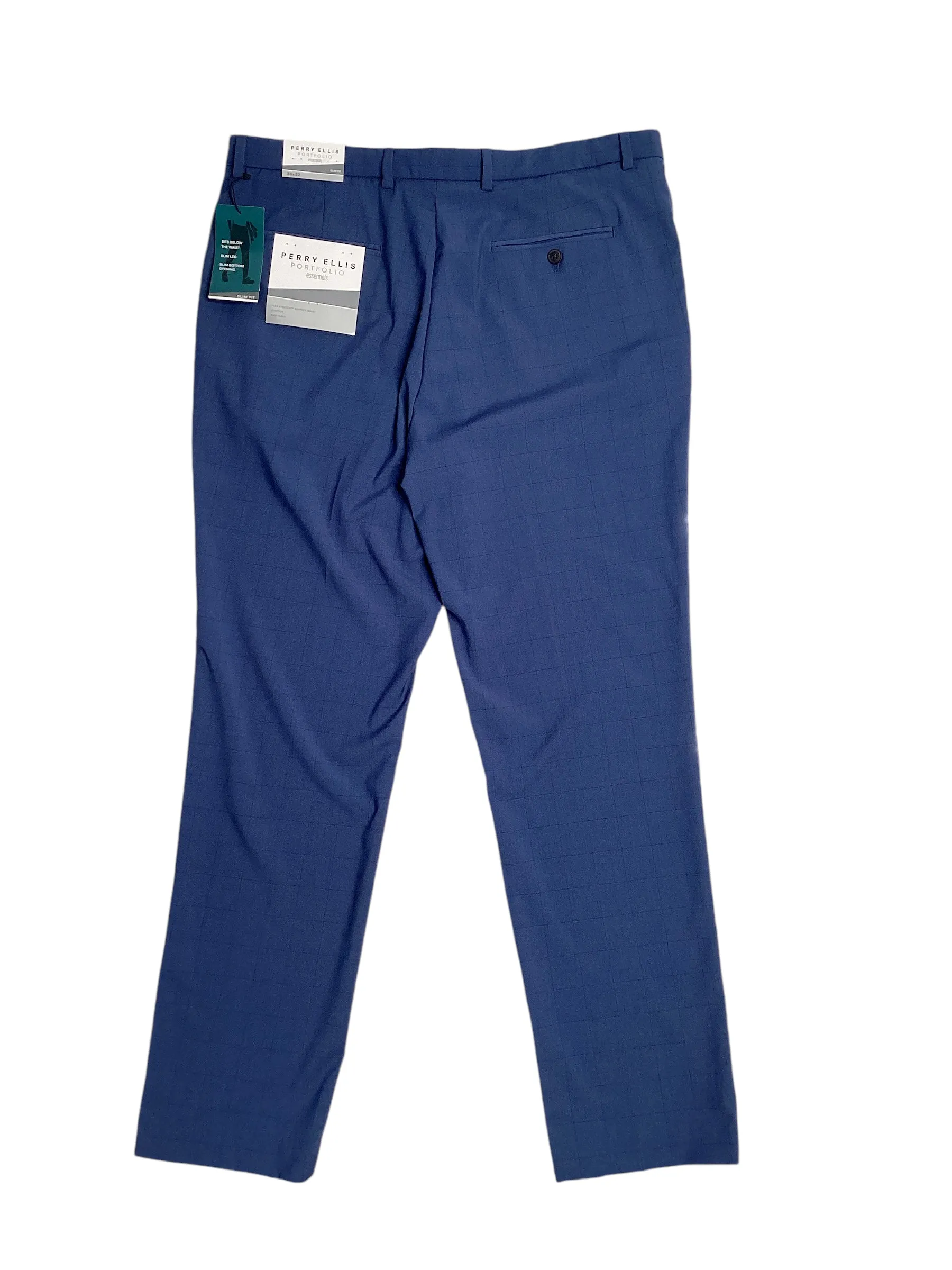 Perry Ellis Portfolio Men's Slim Fit Windowpane Suit Dress Pants Blue 31 x 30