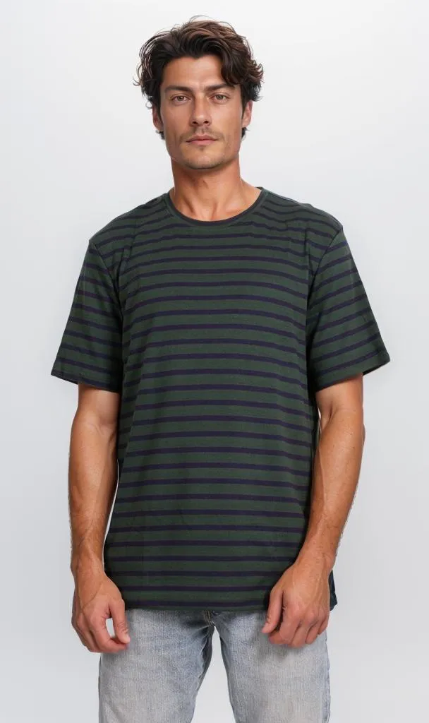 R204671 - Striped Cotton Lycra T-Shirt  Black/Green