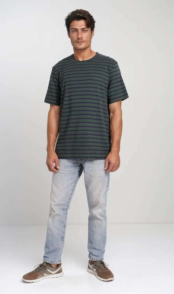 R204671 - Striped Cotton Lycra T-Shirt  Black/Green