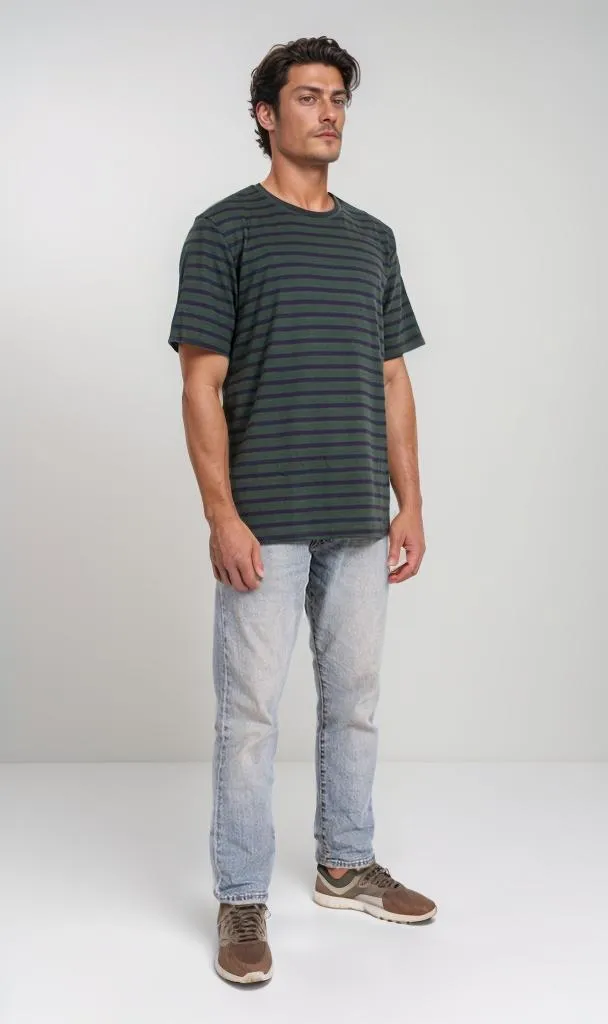 R204671 - Striped Cotton Lycra T-Shirt  Black/Green