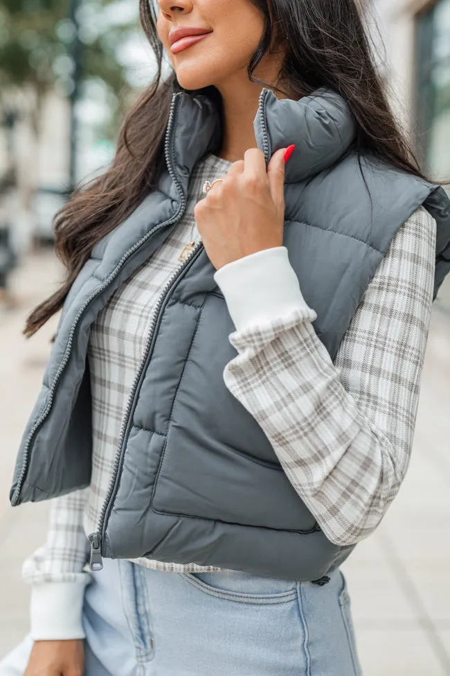 Sights To See Slate Cropped Puffer Vest FINAL SALE