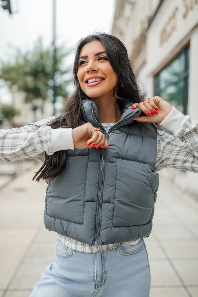 Sights To See Slate Cropped Puffer Vest FINAL SALE