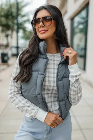 Sights To See Slate Cropped Puffer Vest FINAL SALE