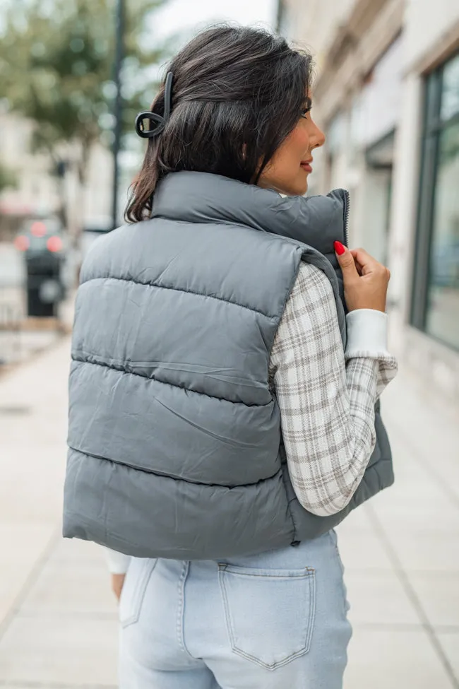 Sights To See Slate Cropped Puffer Vest FINAL SALE
