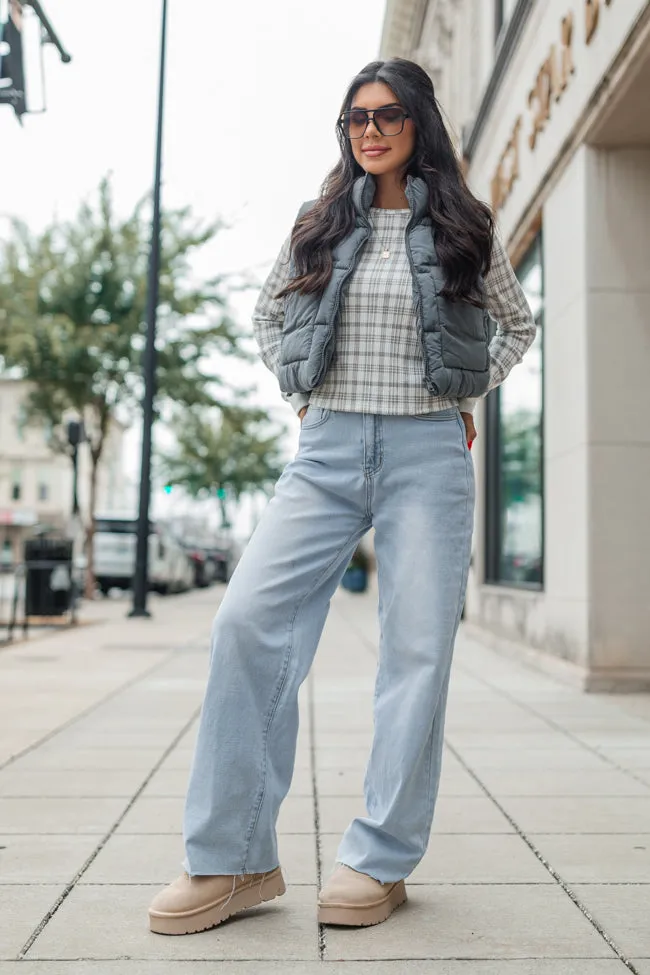 Sights To See Slate Cropped Puffer Vest FINAL SALE