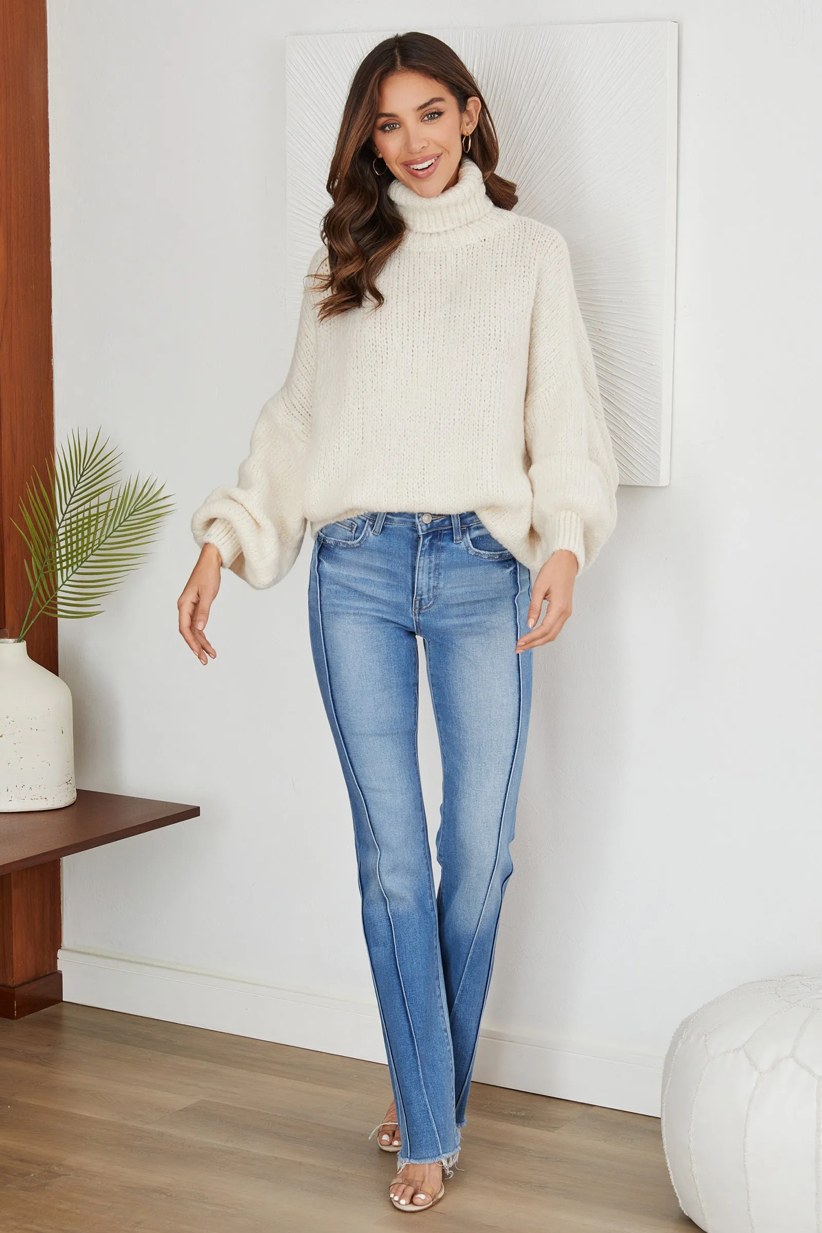 The Remi Cozy Bubble Sleeve Turtleneck Sweater