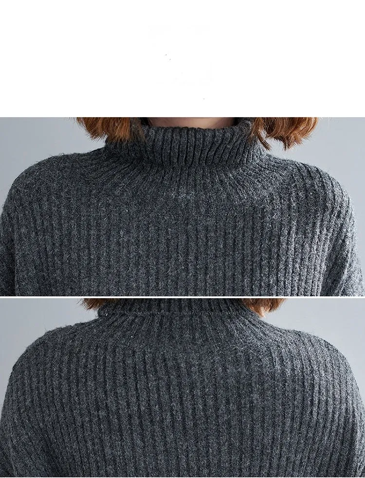 Turtleneck Sweater Knit Two Tone Color Style Autumn Sweater Oversized Charcoal/Black