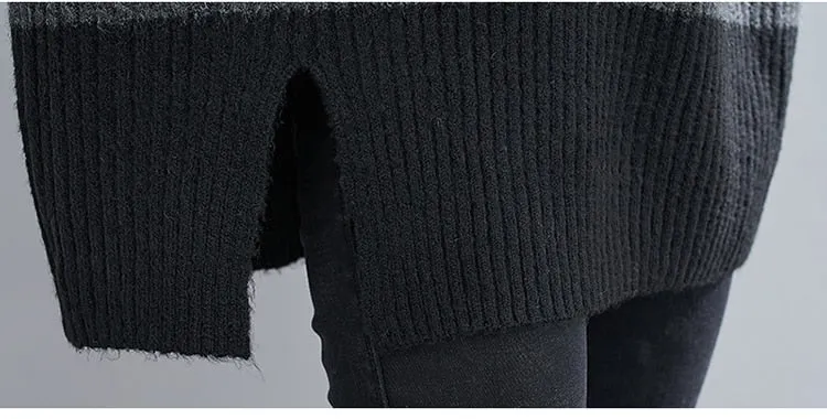 Turtleneck Sweater Knit Two Tone Color Style Autumn Sweater Oversized Charcoal/Black