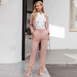 Two-piece plaid nine-point pants slim suit women