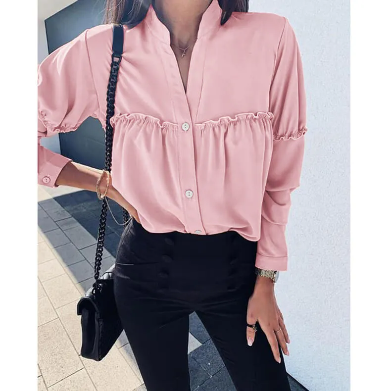 V-neck Button Blouse