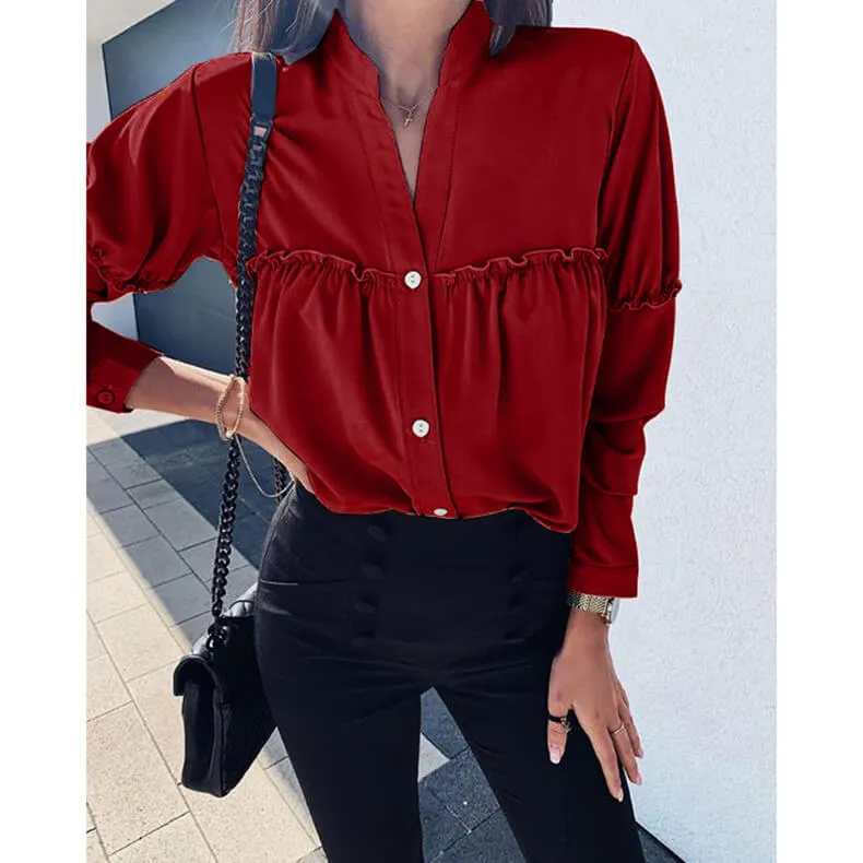 V-neck Button Blouse