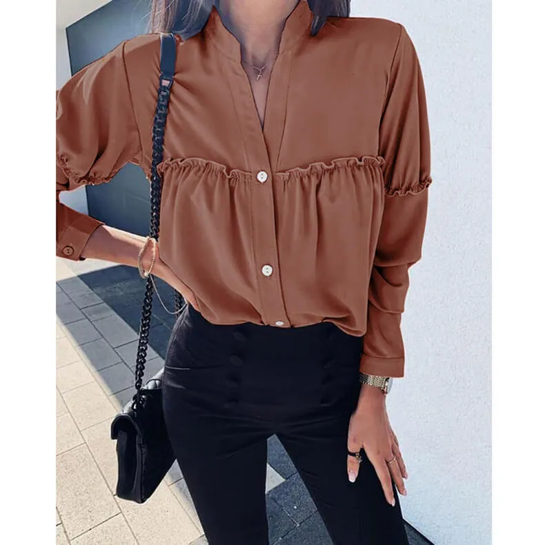 V-neck Button Blouse