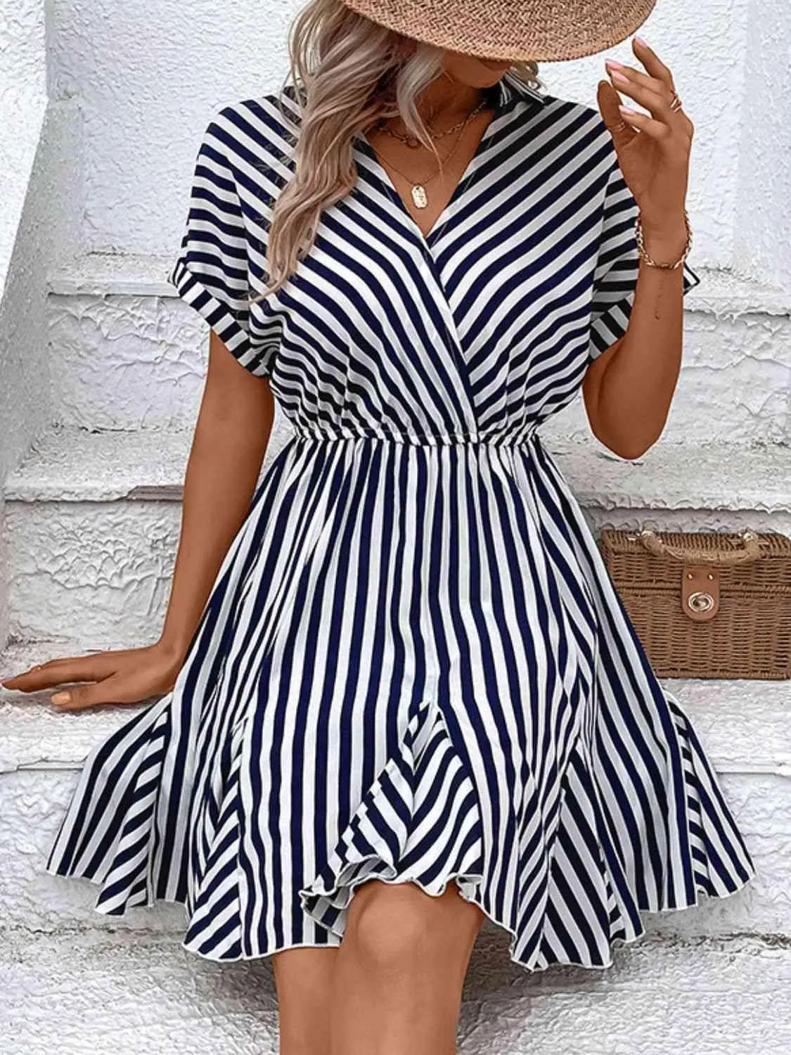 Versatile Chic Short Sleeve Striped Mini Dress