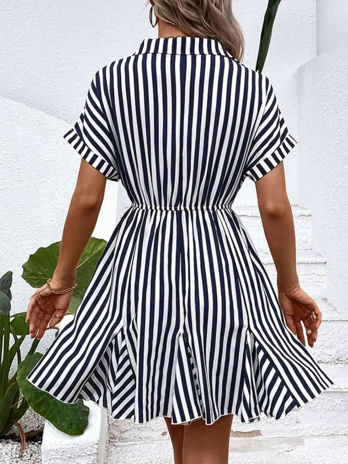 Versatile Chic Short Sleeve Striped Mini Dress