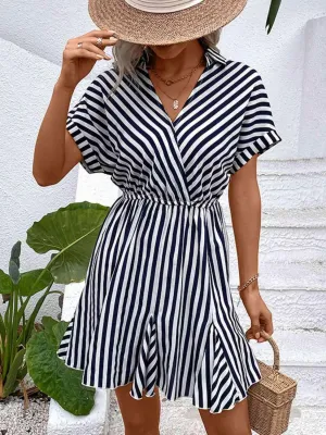 Versatile Chic Short Sleeve Striped Mini Dress