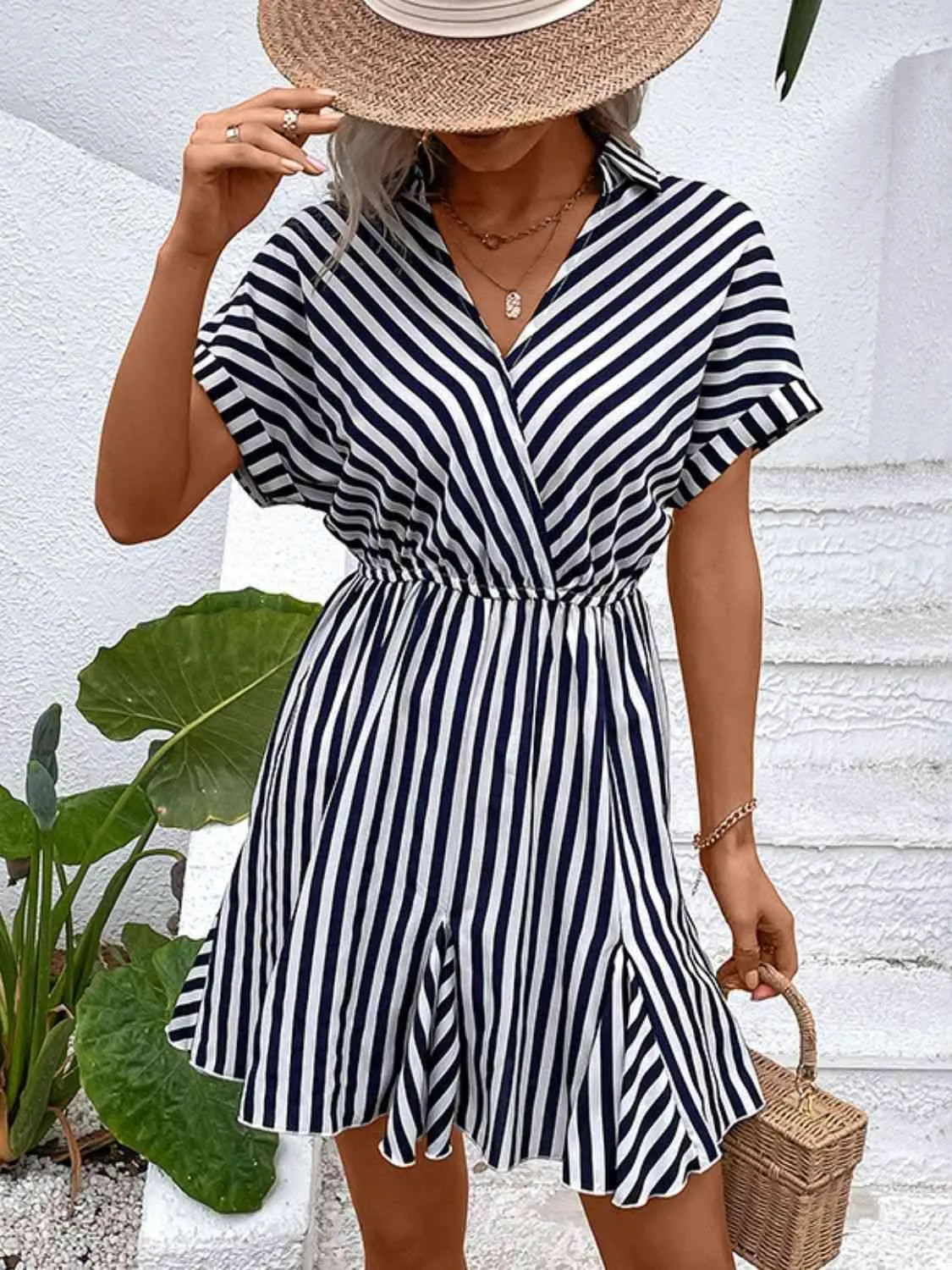Versatile Chic Short Sleeve Striped Mini Dress