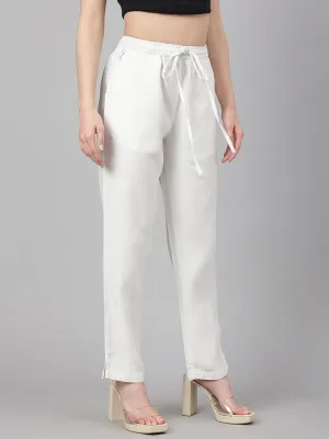 White Denim Solid Casual Pant