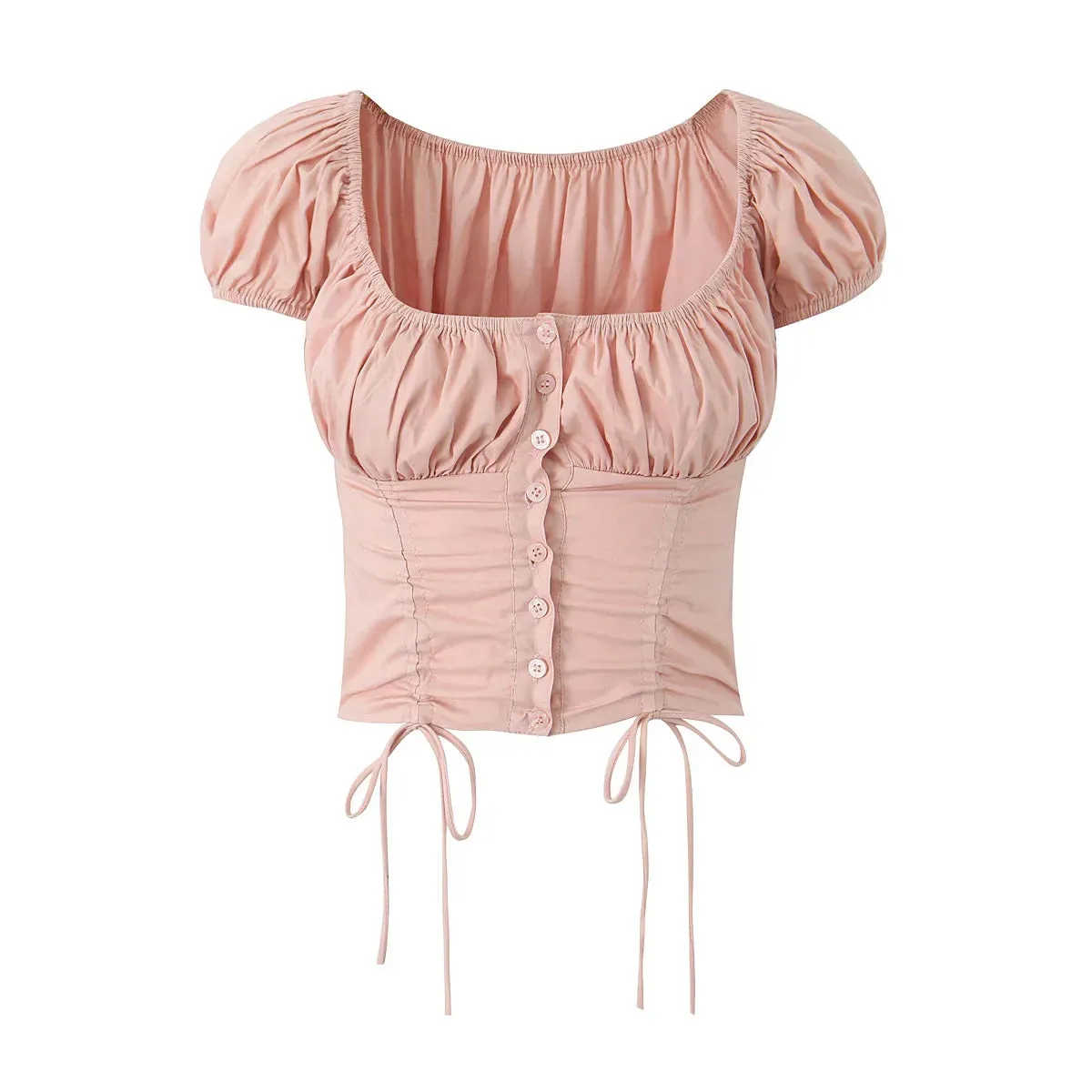 White Ruched Square Waist Short Sleeve Bodycon Crop Blouse