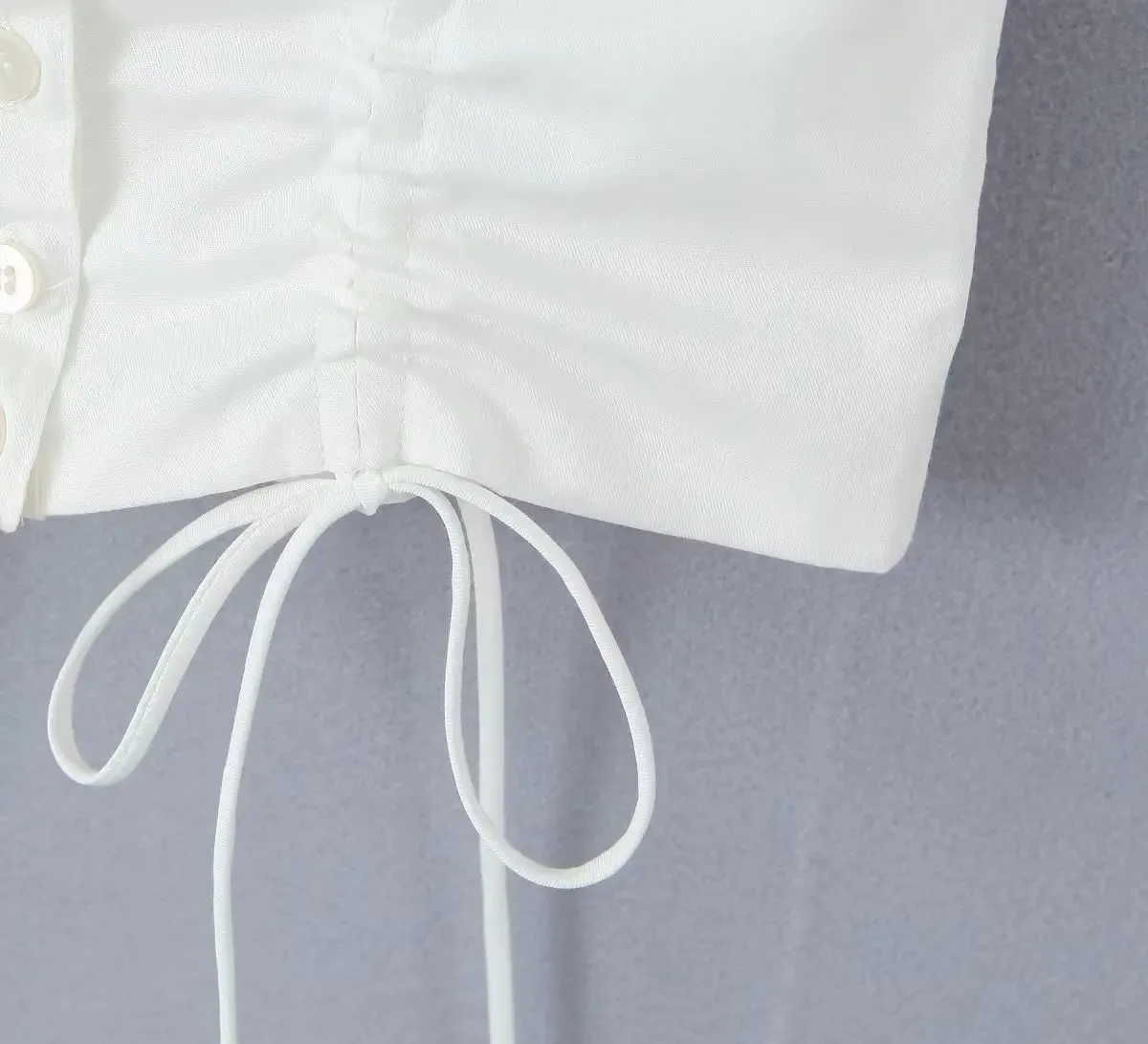 White Ruched Square Waist Short Sleeve Bodycon Crop Blouse
