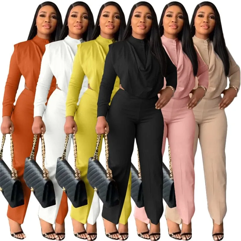 Women Long Sleeve Top and Pants Suits Matching Sets