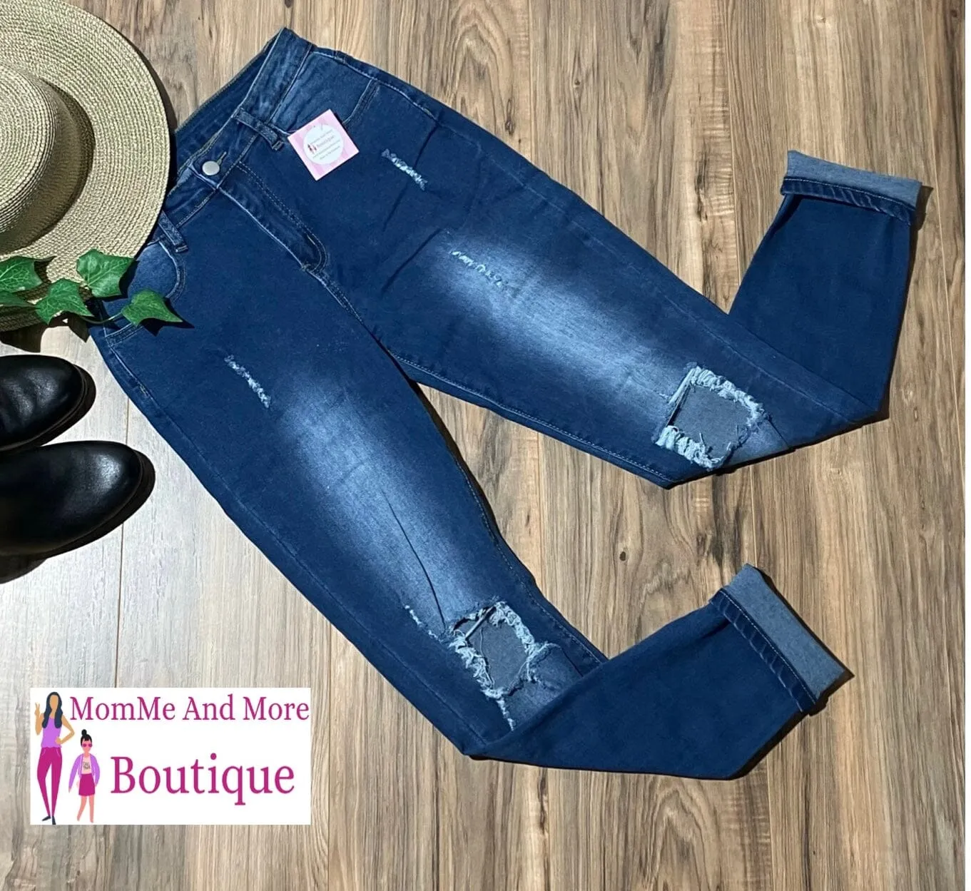 Womens Denim Couture Designer Jeans, Distressed Ripped Jeans, Sizes S/M/L/XL, Dark Wash
