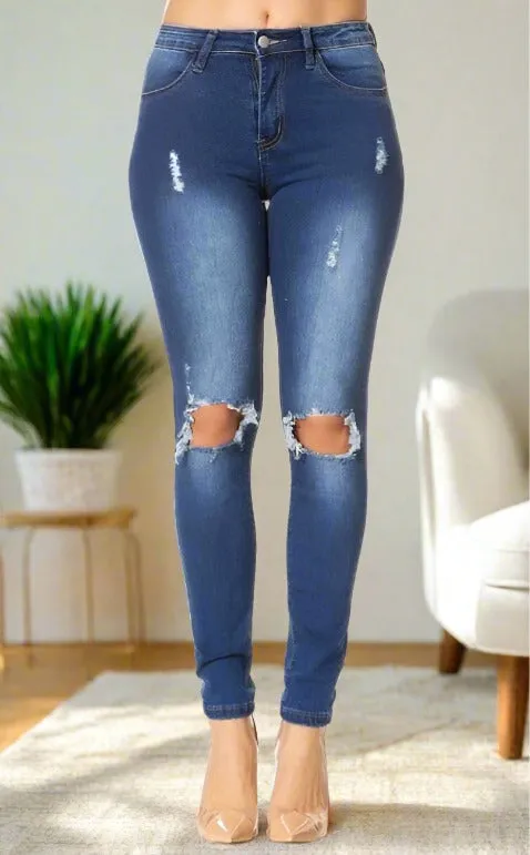 Womens Denim Couture Designer Jeans, Distressed Ripped Jeans, Sizes S/M/L/XL, Dark Wash
