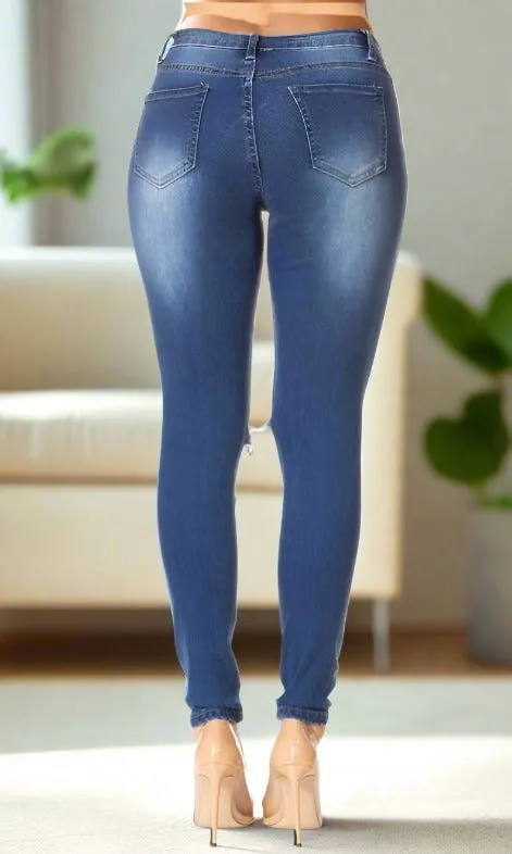 Womens Denim Couture Designer Jeans, Distressed Ripped Jeans, Sizes S/M/L/XL, Dark Wash