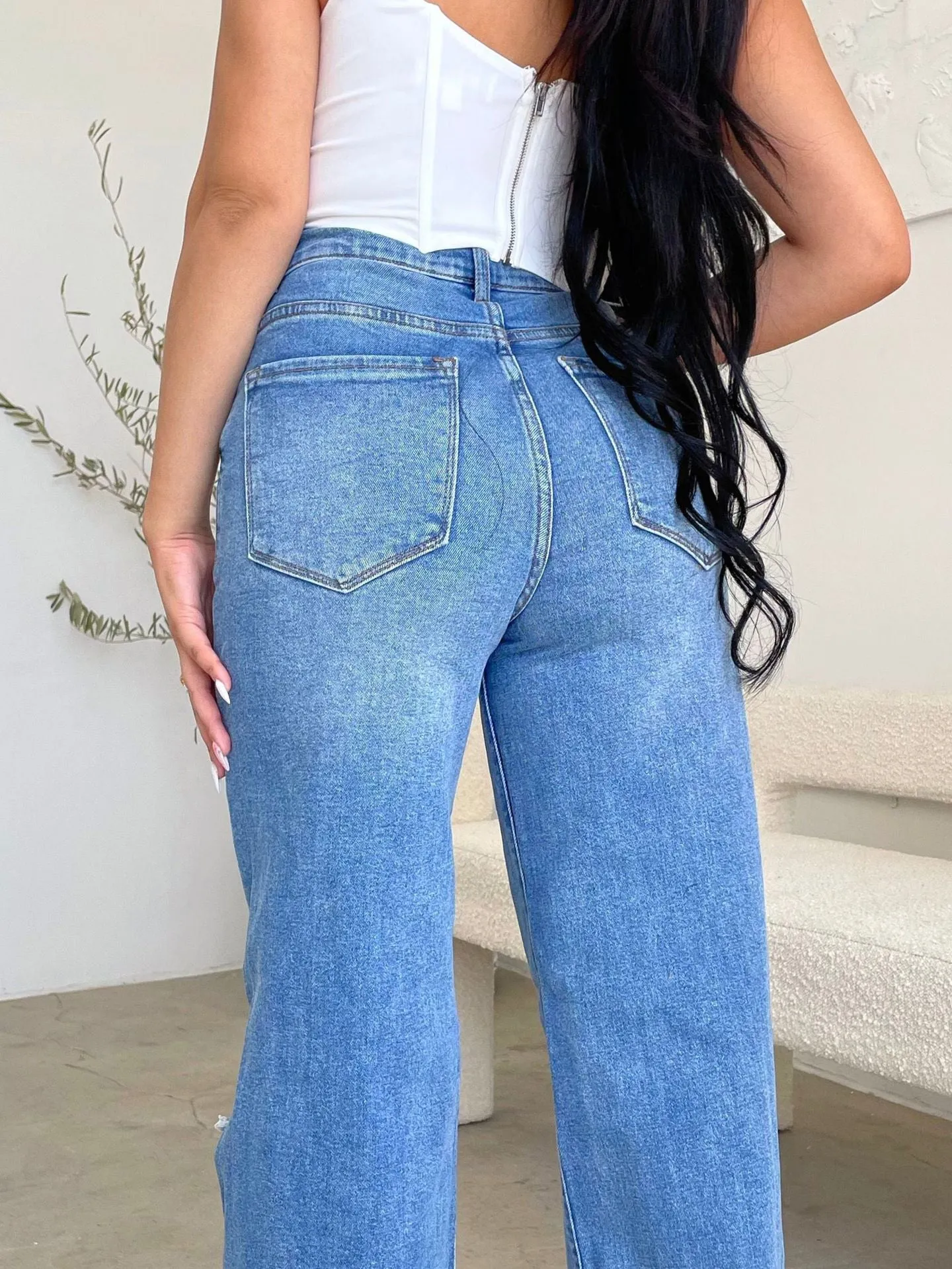 Women's Jeans High Waist Ripped Wide Leg Jeans