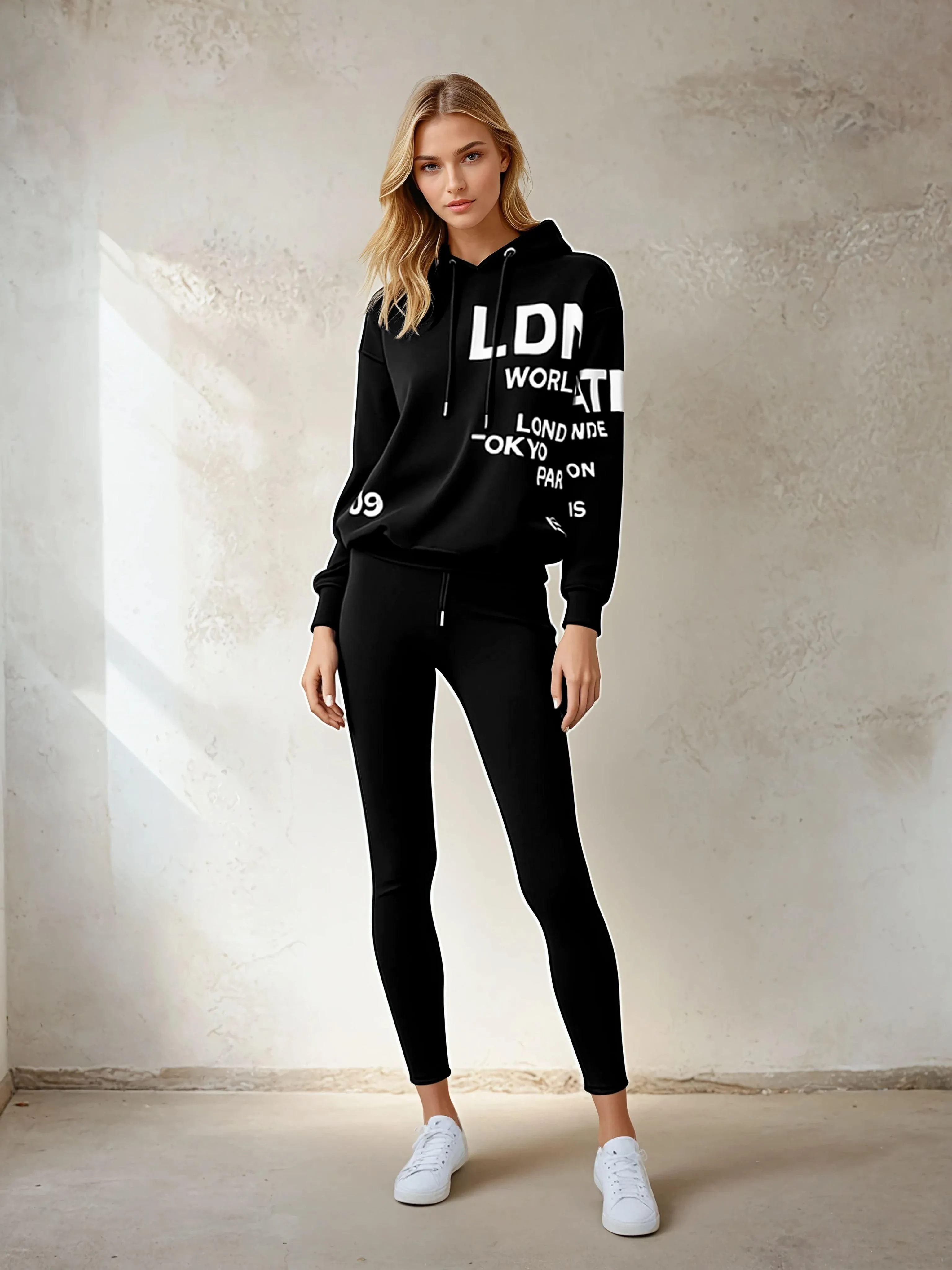 Women's Relaxed Fit Printed Hoodie Black