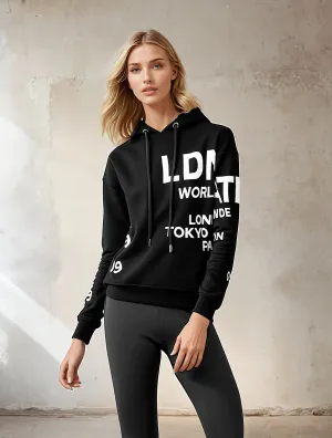 Women's Relaxed Fit Printed Hoodie Black